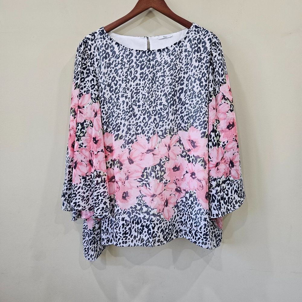 Milano Womens Leopard Floral Top Pink Black Sleeveless Bohemian Artsy Lagenlook